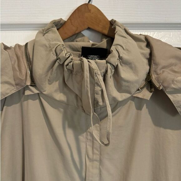 Womens Raincoat Rain Jacket Tan Hood Drawstring Waist Two Way Zipper Size XL - Picture 3 of 16